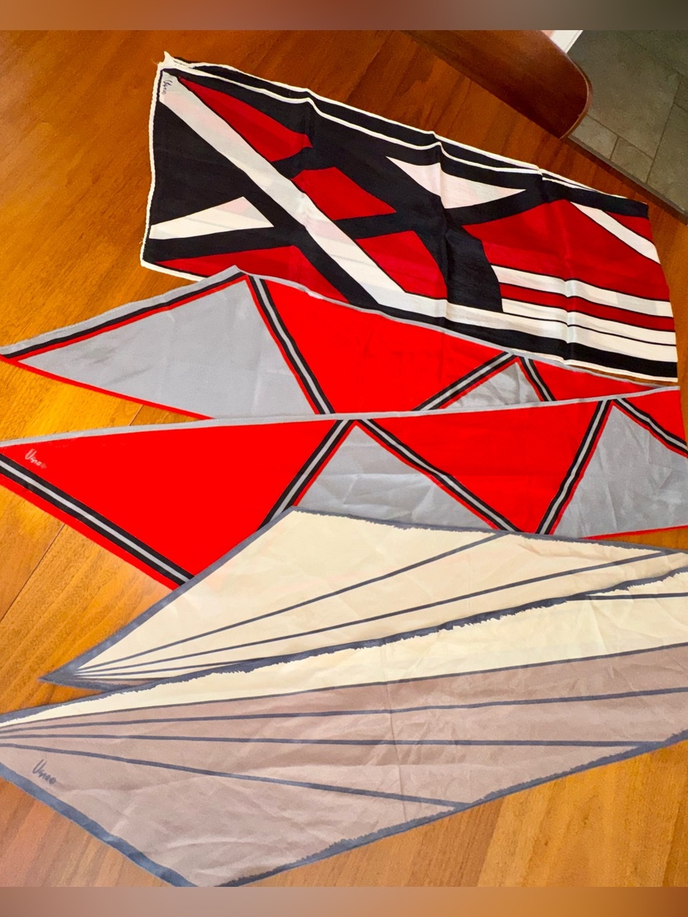 Three Vera Neumann Vintage Silk Scarves in Fun Retro Geometric Designs